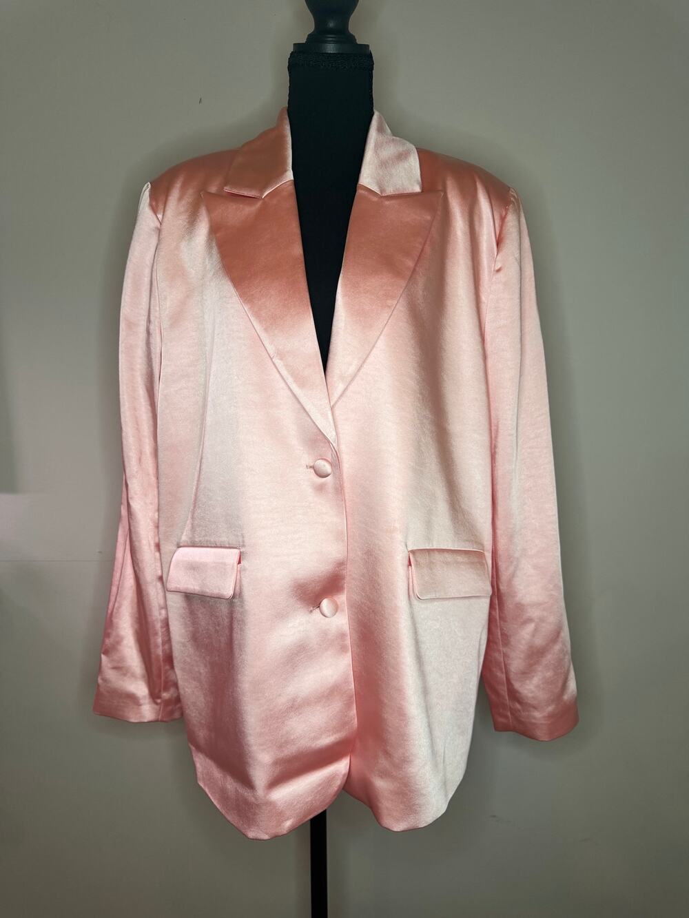 Good American Satin Blazer Bubble Pink Size 2 Button Front Jacket
